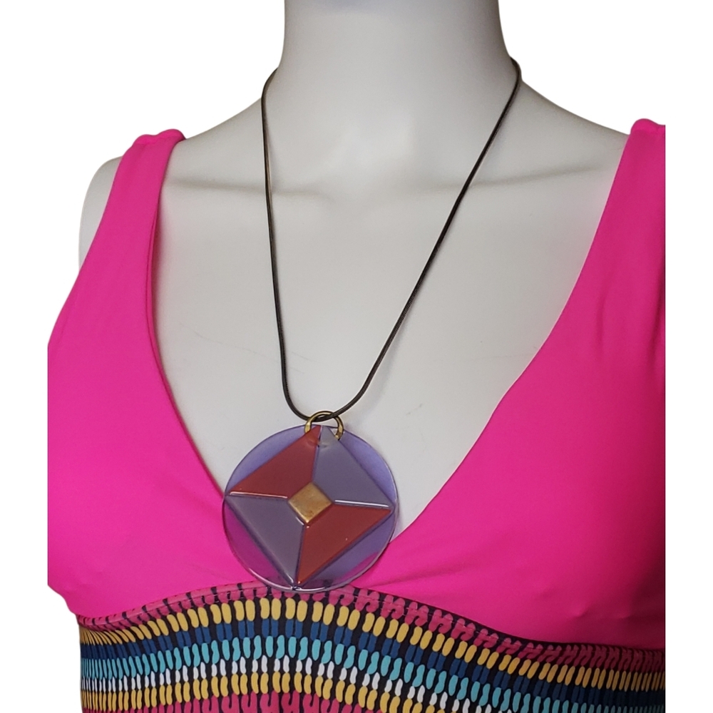 Vintage Beautiful Purple Circle Glass   Necklace.